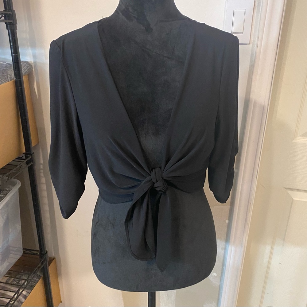 Melrose Elegant Black Tie-Front Women's Top Cropped long sleeve Large